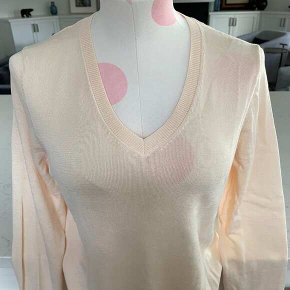 Amazon Essentials Casual Lg Slv V Neck Lightweight Knit Sweater Ecru Sz M NWT - Picture 2 of 13